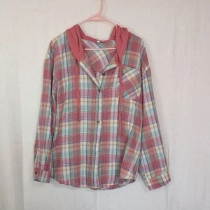 Rot-grün kariertes Damenhemd mit Kapuze und Knopfleiste Größe Extra Large - Bild 1 von 4