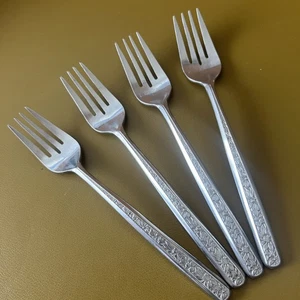 4 Salad Forks JARDINE by FB Rogers stainless steel flatware Japan Flowers MCM - Picture 1 of 4