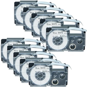 10PK 18mm Black on White Label Compatible Casio XR-18WE XR18WE KL-8100 Tape 3/4" - Picture 1 of 10