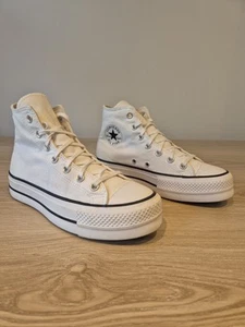 Converse Trainers Size 6 Womens White Shoes Fabric Lift Hi Top Platform Festival - Picture 1 of 7