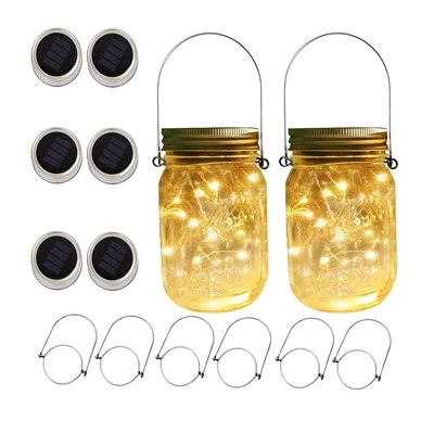 VOOKRY 6 Pack Solar Mason Jar Lights, 30 LED Mason Jar Lids Waterproof Firefly Fairy...