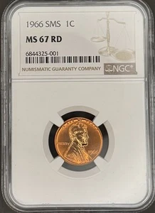 1966 SMS 1c Lincoln Cent NGC MS67 RD - Picture 1 of 2