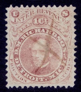 #RO154a 1¢ Vermilion DM Richardson troquel privado de Estados Unidos propiedad igualación ingresos M&M - Imagen 1 de 1