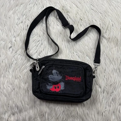 Disneyland Mickey Mouse Black Nylon Crossbody Bag Belt Bag Purse Travel Disney - Image 1 of 4