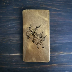 Bull Rider Rodeo Wallet Cowboy Western Buffalo Leather Premium Western Gift NEW - Picture 1 of 10