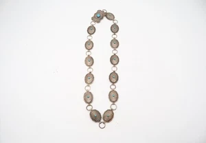 Vintage Navajo Sterling Silver Concho Belt Necklace Turquoise Stones 86g - Picture 1 of 8