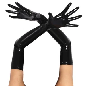 100% Latex Rubber Black Over Elbow Mitten Compression Molded Gloves S-XL - Picture 1 of 4