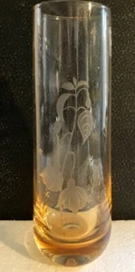 Caithness Amber Glass Vase - Etched Fuchsia Design Original Label Scotland - Picture 1 of 5