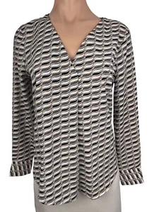 Ann Taylor Size PS Long Sleeve Pullover Top White/Blk/Pink/Gray Asymmetric Hem - Picture 1 of 5