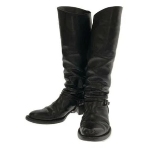 SARTORE Sartre Leather Ankle Buckle Belt Long Boots 37 Black Womens Used KLDR-0 - Picture 1 of 9
