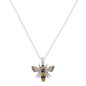 Honey Bee Necklace Yellow Pattern Print Detail Metal Charm Pendant SILVER 3024 - Picture 1 of 2