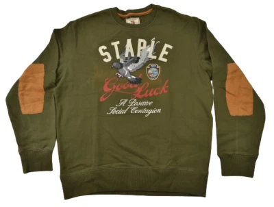 Staple Good Luck Olive Red White Discounted Men's Crewneck Sweater - Image 1 of 2