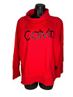 Calvin Klein dick & weich rot Logo Sweatshirt XL Damen Mock Ausschnitt Oberteil langarm