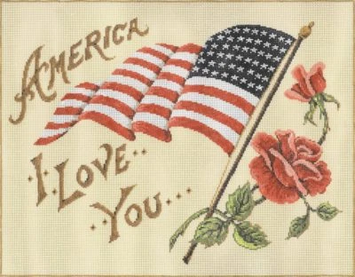 Needlepoint Handpainted Sandra Gilmore America I Love You 14x11 - Image 1 of 4