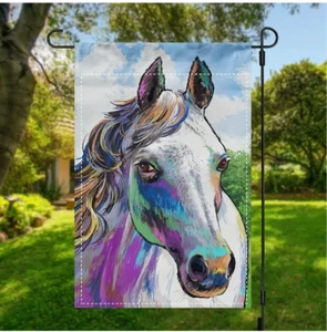 Charming Rainbow Horse Welcome Garden Flag - Double-Sided, Quality Linen Blend - Picture 1 of 6