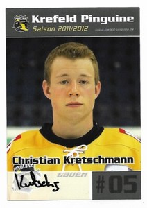 Ice hockey postcard 11-12 - Christian Kretschmann - Krefeld - signed