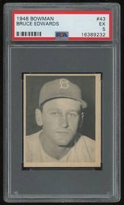1948 Bowman Bruce Edwards Rookie #43 PSA 5 -Brooklyn Dodgers - Vintage RC