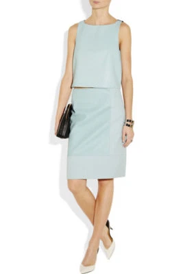 NUEVO CON ETIQUETAS TIBI NEW YORK 6 Falda de Cuero Top Lona Azul Cielo Pastel Paneles Conjunto Foto 1 de 4