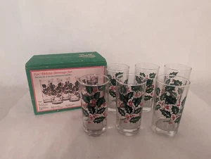 Vintage Indiana Glas 6 Stück Feiertag Getränk Weihnachten Stechpalme 12oz Glas Gläser Set - Bild 1 von 4