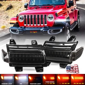 2018-24 for Jeep Wrangler JL Gladiator Newest Smoke Fender LED Turn Signal Light - Picture 1 of 11