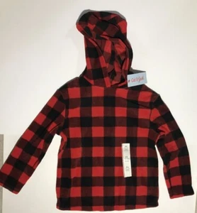 Cat & Jack Red/Black Plaid Fleece Hooded Sweatshirt - Boy's Size XS 4/5 NEW - Picture 1 of 3