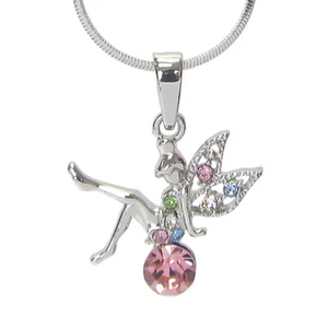 Crystal Fairy Pendant Necklace White Gold - Picture 1 of 6