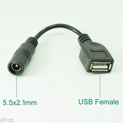 4pcs 12cm DC Power 2.1x5.5mm Female Jack To USB 2.0 Female Jack Adapter Cable - Image 1 of 2