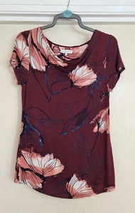 John Rocha Burgundy Cowl Neck Top - Floral Design - Size 12 - Hardly Worn - Picture 1 of 13