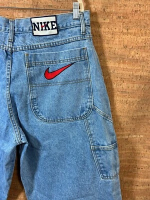 Pantalones de mezclilla de carpintero Nike raros vintage - nuevos con etiquetas 38 X 33 holgados ligeros lavados hechos en EE. UU. Foto 1 de 4
