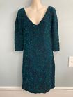 NWT Theia Womens Sequined V Neck Gown Peacock Size 2 Prom Performance Wedding