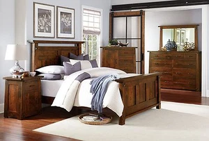 Luxury Amish Bedroom Set 5-Pc. Rustic Arts & Crafts Solid Wood Queen King Bed  - Picture 1 of 5