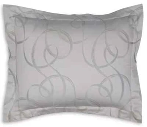 Sferra Caravino Tin Standard Sham Grey Swirling Ribbon Sateen Jacquard Italy NEW - Picture 1 of 4