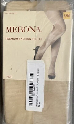 Meia-calça Merona feminina moda opaca nude listras horizontais tamanho pequeno/médio - Imagem 1 de 4