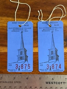 Two Adult Admission Tickets Old Sturbridge Village $4.00 Ticket Wearable Tag - Picture 1 of 4