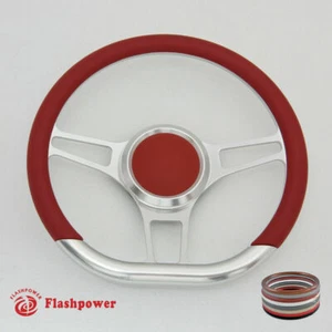 14" D Type Billet Steering Wheel Red Half Wrap Chevy Ididit FlamingRiver - Foto 1 di 10