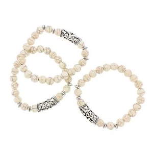 Round White Howlite Bead Bracelet 56mm - Antique Silver Tone Bail - 1 Bracelet - Picture 1 of 1
