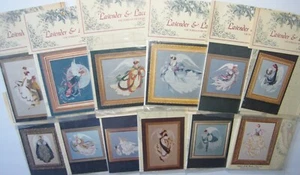 12 Vtg Lavender Lace Cross Stitch Kits ANGELS Season Earth Love Grace Hope Mercy - Picture 1 of 7