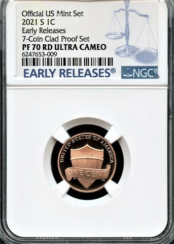 2021 S Lincoln Cent From 7-Coin Clad Proof Set E.R. NGC PF70 RD U.C. (Blue) Cover