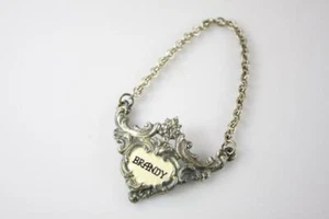 VINTAGE LONDON SILVER PLATED 'BRANDY' WINE HANGER LABEL - Picture 1 of 3