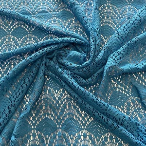Blue Knit Crocheted Medallion Pattern Fabric - By the Yard - Picture 1 of 2