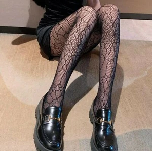 fishnet tights cobweb spiderweb lace pattern black mesh rave 8/10/12/14/16 - Picture 1 of 7