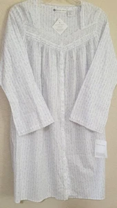 Nwt $76 Eileen West White/Lilac 100% COTTON LAWN Long Slv Short Nightgown Robe M - Picture 1 of 8