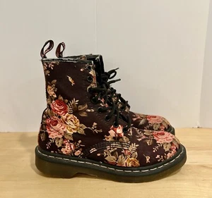 Dr. Doc Martens Rose Floral Print Brown Canvas 11821 Combat Boots Women's Size 6 - Picture 1 of 10