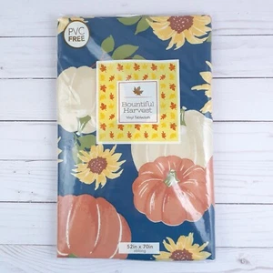 Fall Vinyl Tablecloth 52x70 Pumpkin Sunflower Blue Camping Party - Picture 1 of 2