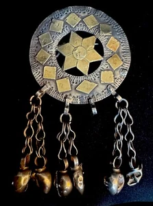 Southwestern Antique Vintage Sterling Silver Gold Leaf Round Spring Brooch - Picture 1 of 6