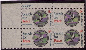 US USA Sc# 1326 MNH FVF Pl# Block Dove Olive Branch Peace Lions International - Picture 1 of 1