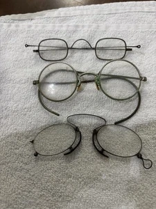 3 pair Antique Early Eyeglasses Oval Lens Civil War era wire frame Reenactors - Picture 1 of 12