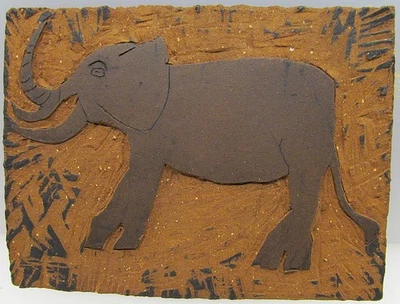 Elefant Nr.5  Originaler Abstrakter Expression Linolschnitt Druckplatte - Bild 1 von 3