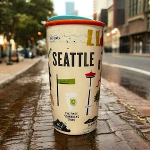 Tazza da viaggio Starbucks Seattle collezione locale Bigfoot ceramica doppia parete usata in ottime condizioni - Foto 1 di 8