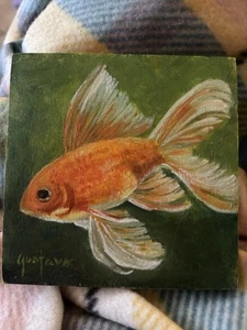 Original Oil Painting Gold fish, animals, Wall art - Picture 1 of 3